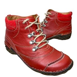 Josef Seibel Red Leather Ankle Booties Sz 39/8 Lace up Moccasins Chukka Boots
